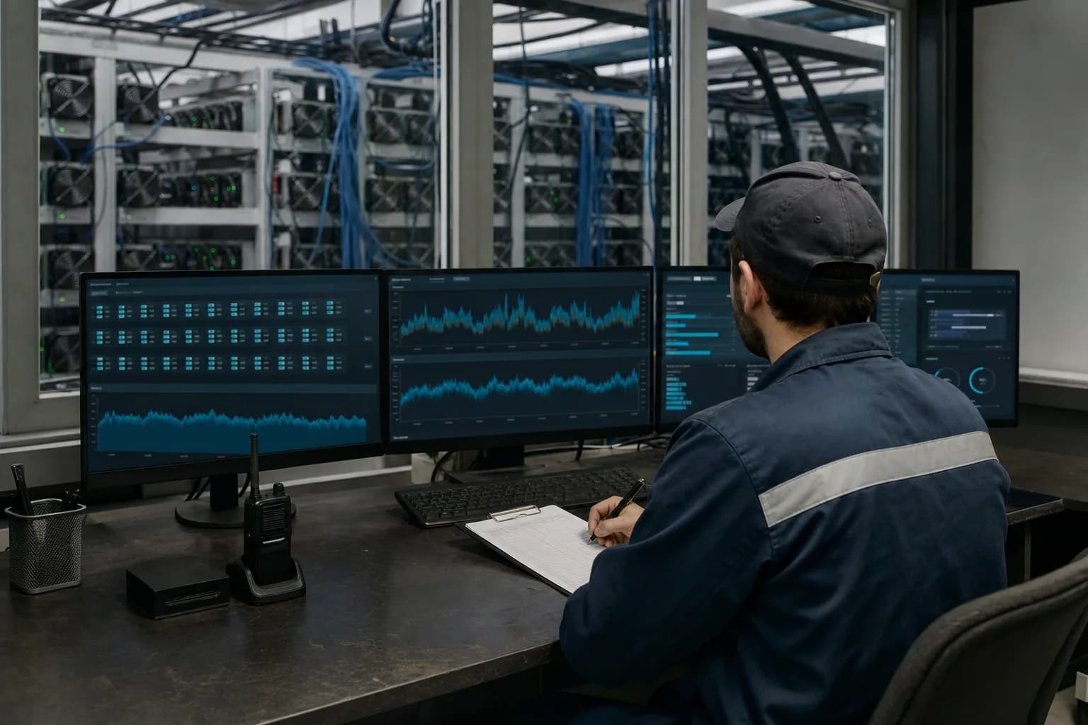 Диспетчер контролирует показатели промышленного ASIC-парка в системе мониторинга
